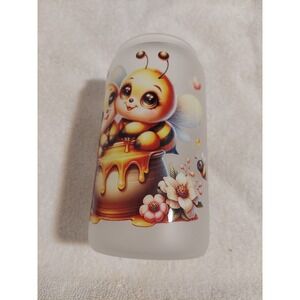 Bee Honey Pot Frosted Glass Tumbler Cup Bamboo Lid Straw‎ and Brush Included